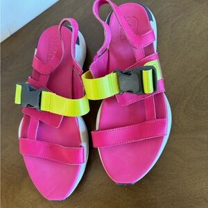 Sorel Bright Pink and Yellow Sandals